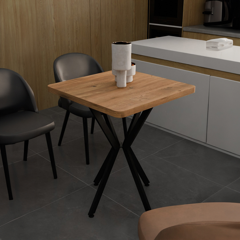321-000081-1 Τραπέζι Prestone pakoworld oak μελαμίνης-μαύρο μέταλλο 70x70x75εκ - Image 2