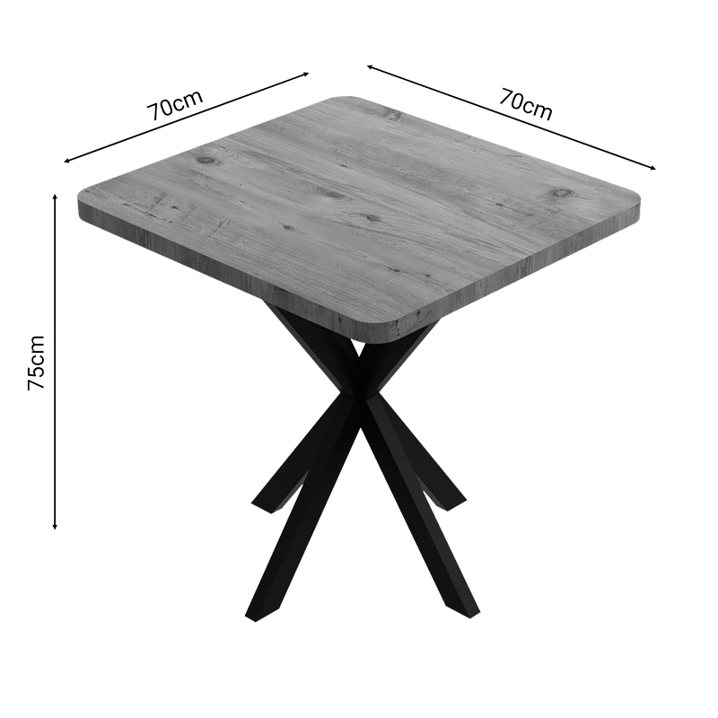 321-000081-2 Τραπέζι Prestone pakoworld oak μελαμίνης-μαύρο μέταλλο 70x70x75εκ - Image 3